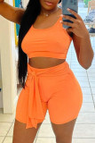 Orange Fashion Casual Solid Vests U Neck Sleeveless Two Pieces