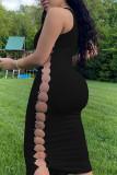 Yellow Fashion Sexy Solid Hollowed Out U Neck Vest Dress Dresses