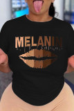 Black Fashion Casual Print Basic O Neck T-Shirts