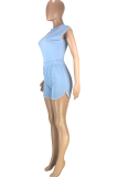 Light Blue Casual Solid Split Joint O Neck Sleeveless Two Pieces