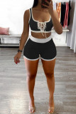 Deep Pink Sexy Casual Solid Bandage U Neck Sleeveless Two Pieces