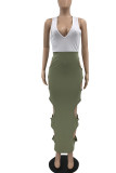 Yellow Sexy Solid Hollowed Out Patchwork V Neck Pencil Skirt Dresses