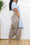 Light Blue Fashion Casual Solid Backless Turndown Collar Tops