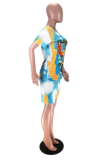 Pink Casual Patchwork Tie-dye V Neck Short Sleeve Two Pieces