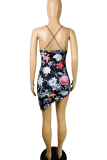 Black Sexy Print Patchwork Spaghetti Strap Pencil Skirt Dresses