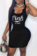 Black Sexy Casual Letter Print Basic U Neck Vest Dress