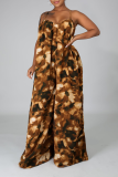 Cream White Sexy Leopard Patchwork Spaghetti Strap Loose Jumpsuits