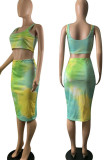 Colour Sweet Print Patchwork U Neck Sleeveless Two Pieces