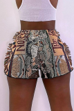 Blue Casual Print Tassel Patchwork Straight Mid Waist Straight Full Print Bottoms