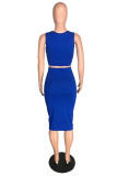 Royal Blue Casual Solid Vests U Neck Sleeveless Two Pieces