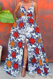 Red Sexy Print Backless Strap Design Spaghetti Strap Long Dress