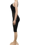 Rose Red Sexy Solid Hollowed Out Patchwork See-through Spaghetti Strap Skinny Rompers