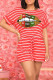 Red Casual Striped Print O Neck Short Sleeve Two Pieces