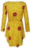 Yellow Casual Print Patchwork O Neck Straight Dresses