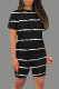 Black Casual Striped Patchwork O Neck Short Sleeve Two Pieces
