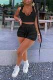 Yellow Fashion Casual Solid Vests V Neck Sleeveless Two Pieces
