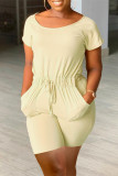 Beige Fashion Casual Solid Basic O Neck Regular Romper