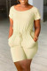 Beige Fashion Casual Solid Basic O Neck Regular Romper