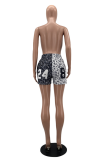 Blue Casual Print Patchwork Straight Mid Waist Straight Full Print Bottoms