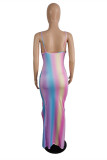 Multicolor Fashion Sexy Print Slit Spaghetti Strap Sleeveless Dress
