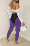 Purple Sexy Casual Patchwork See-through Skinny High Waist Pencil Trousers