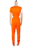 Orange Fashion Casual Patchwork Hollowed Out O Neck Skinny Jumpsuits
