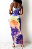Purple Fashion Casual Print Tie Dye Basic U Neck Vest Dress
