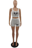 White Casual Sportswear Print Vests U Neck Sleeveless Two Pieces
