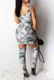 Green Fashion Sexy Print Backless U Neck Vest Dress