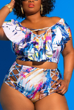 Black Sexy Printed High Waist Plus Size Swimsuit