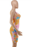 Pink Fashion Sexy Tie Dye Printing V Neck Vest Dress