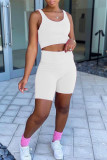 White Casual Solid Split Joint U Neck Sleeveless Two Pieces