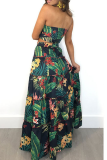 Green Casual Print Split Joint Strapless Sleeveless Two Pieces