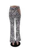 Rose Red Sexy Animal Print Print Hollowed Out Straight Mid Waist Speaker Full Print Bottoms