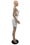 White Fashion Casual Solid Hollowed Out O Neck Vest Dress