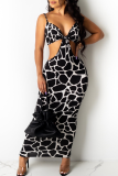 Leopard Print Sexy Print Hollowed Out Spaghetti Strap Pencil Skirt Dresses