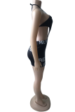 Black Sexy Print Hollowed Out Halter Pencil Skirt Dresses
