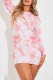 Pink Sexy Print Hollowed Out Patchwork O Neck Long Sleeve Dresses
