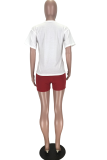 Red Casual Print Patchwork O Neck Short Sleeve Two Pieces