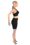 Pink Fashion Casual Solid Backless Halter Sleeveless Two Pieces