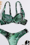 Pink Sexy Print Patchwork Buckle Swimwears