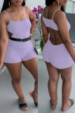 Pink Fashion Sexy Solid Backless Without Belt Spaghetti Strap Skinny Romper
