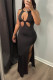 Black Fashion Sexy Solid Hollowed Out Slit O Neck Sleeveless Dress