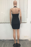 Pink Sexy Solid Hollowed Out Halter Pencil Skirt Dresses