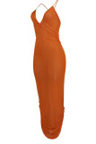 Blue Sexy Solid Patchwork See-through Spaghetti Strap Straight Dresses （Without Underwear）