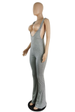 Grey Casual Solid Patchwork Boot Cut Jumpsuits