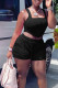 Black Casual Solid Patchwork Asymmetrical Square Collar Sleeveless Two Pieces