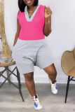 White Casual Solid Patchwork V Neck Straight Rompers