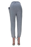 Grey Fashion Casual Solid Bandage Pocket Regular High Waist Trousers