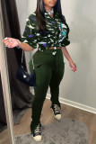 Camouflage Fashion Casual Print Bandage Turndown Collar Short Sleeve Two Pieces